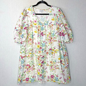 Olivia James Babydoll Dress Womens Size XS Oversize White Floral Knee Spring